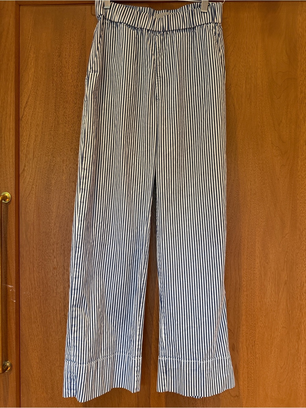 Everlane The Easy Pant Navy and White Striped Wide Leg Pants